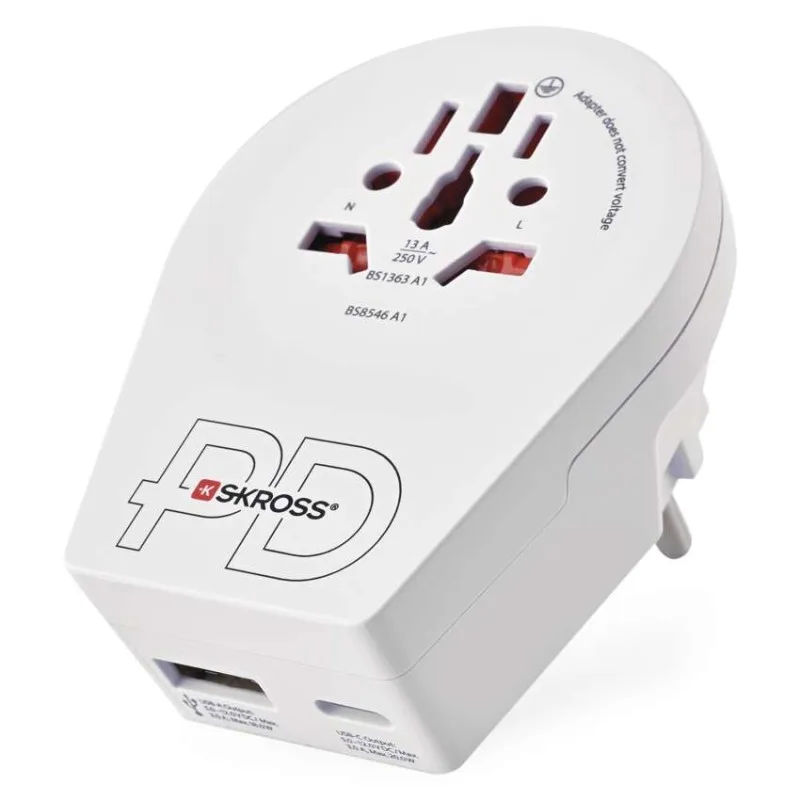 Cestovný univerzálny adaptér pre cudzincov do strednej Európy, 1×USB-C, 1×USB-A