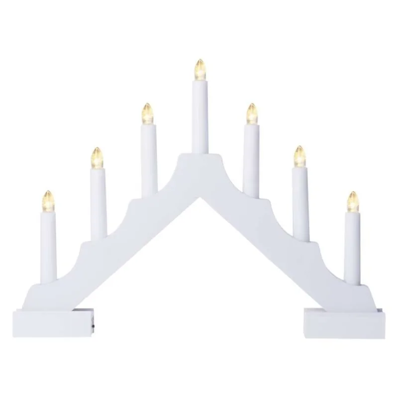 LED svietnik drevený biely, 29 cm, 2x AA, vnútorný, teplá biela, časovač – Obrázok 2