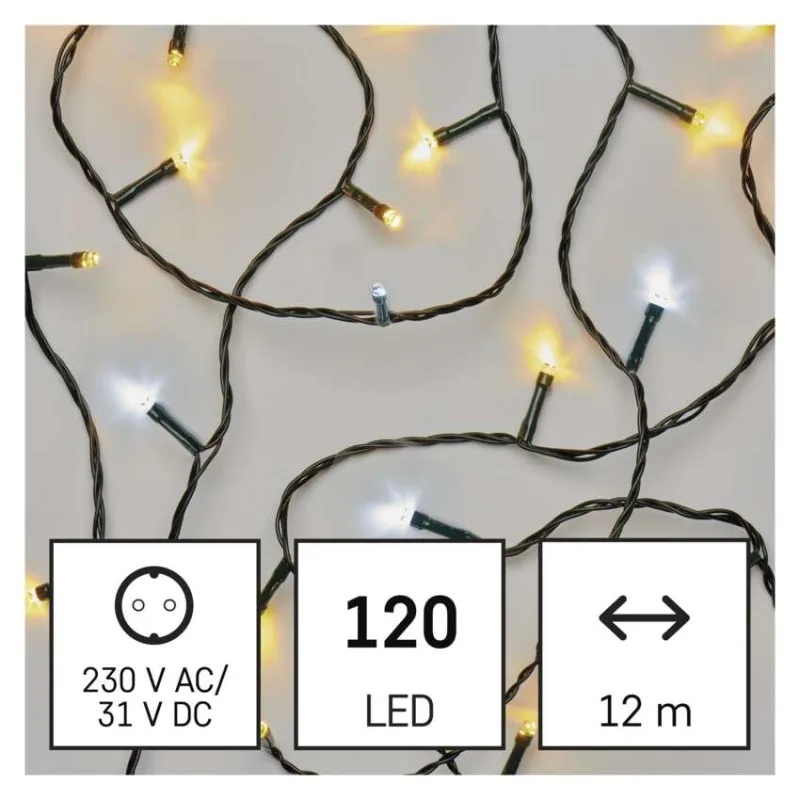 LED vianočná reťaz blikajúca, 12 m, vonkajšia aj vnútorná, teplá/studená biela, časovač – Obrázok 3