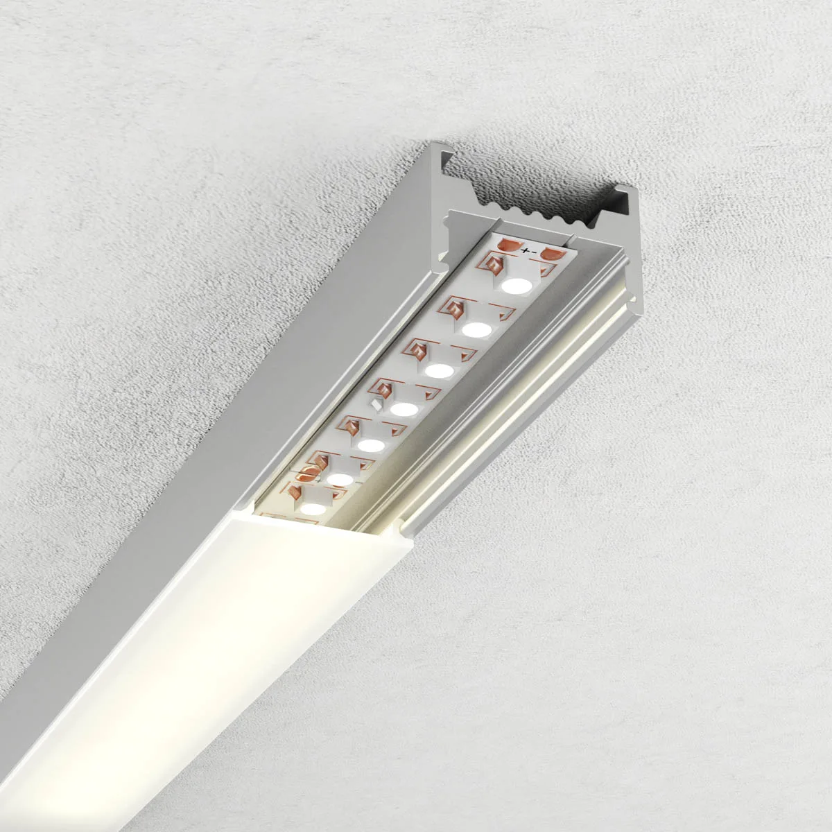 PRF040 REC./SURF. MOUNTING AL. PROFILE + DIFFUSER (with MAGNETIC FIXING) 3 m with PC COVER incl. IP20 AL-AN