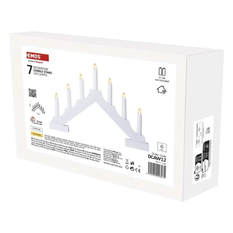 LED svietnik drevený biely, 29 cm, 2x AA, vnútorný, teplá biela, časovač – Obrázok 3