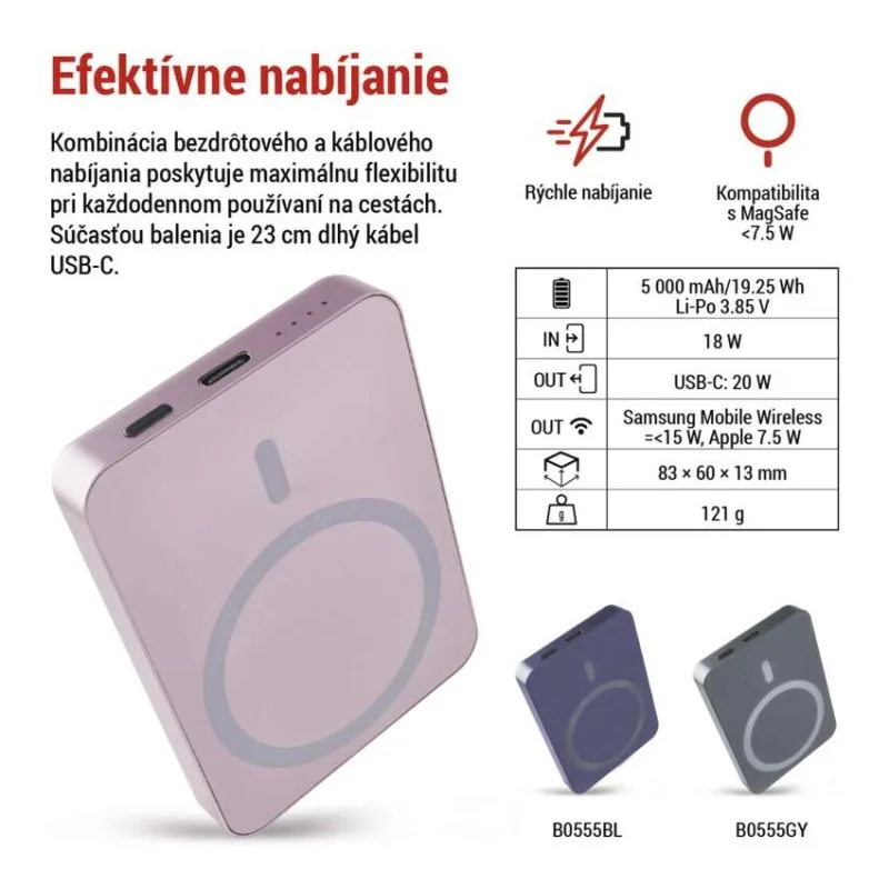 Power bank EMOS WI 522, 5 000 mAh, 20 W+Wireless, lososová – Obrázok 6