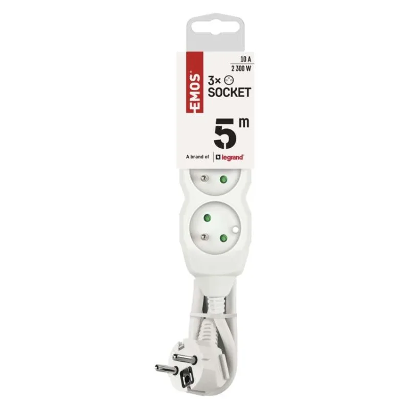 Predlžovací kábel 5 m / 3 zásuvky / biely / PVC / 1 mm2 – Obrázok 4