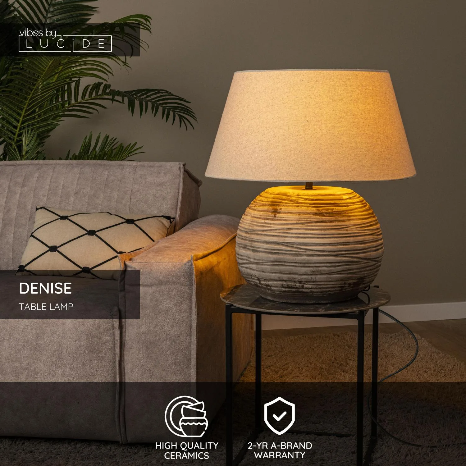 DENISE - Stolná lampa - Ø 55 cm - 1xE27 - hnedá | Nálada – Obrázok 2