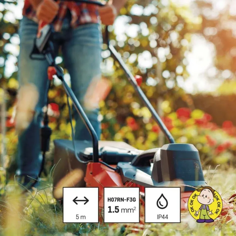 Vonkajší predlžovací kábel 5 m / 1 zásuvka / čierny / guma-neoprén / 230 V / 1,5 mm2 – Obrázok 4