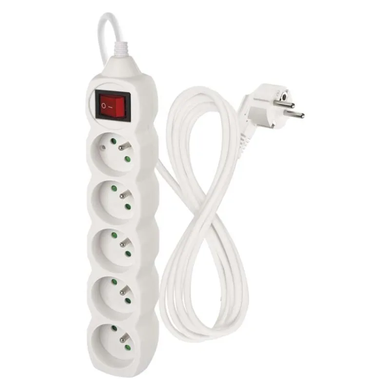 Predlžovací kábel 2 m / 5 zásuviek / s vypínačom / biely / PVC / 1 mm2 – Obrázok 2