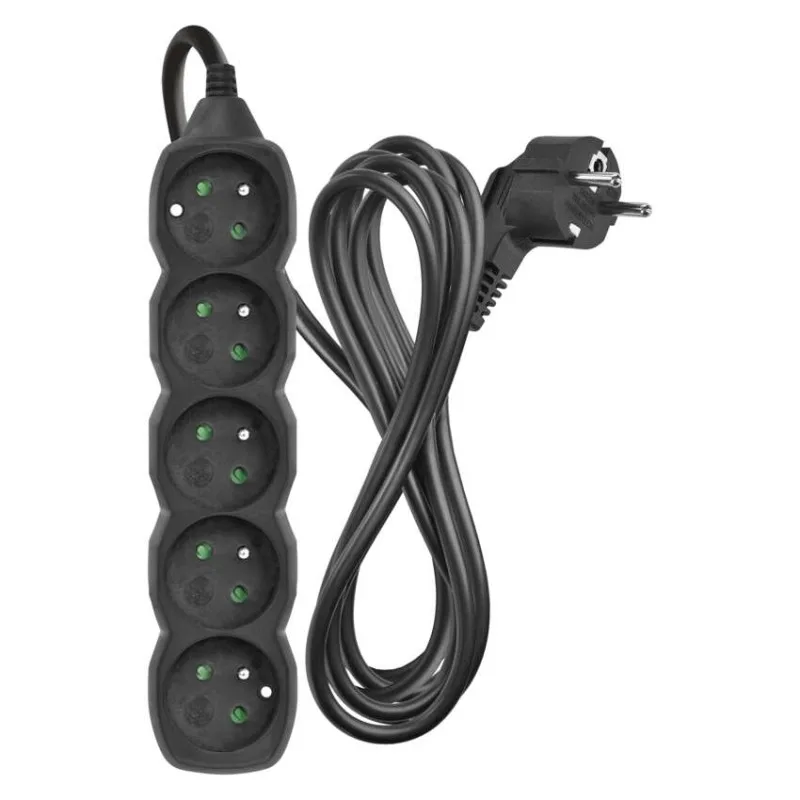 Predlžovací kábel 3 m / 5 zásuviek / čierny / PVC / 1,5 mm2 – Obrázok 3