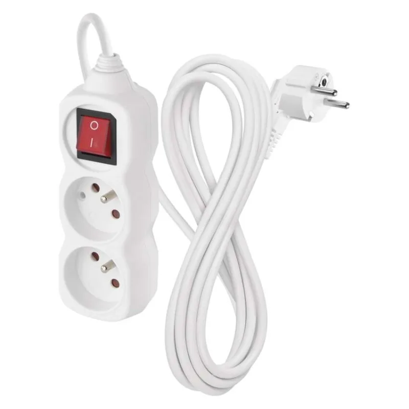 Predlžovací kábel 3 m / 2 zásuvky / s vypínačom / biely / PVC / 1 mm2 – Obrázok 2