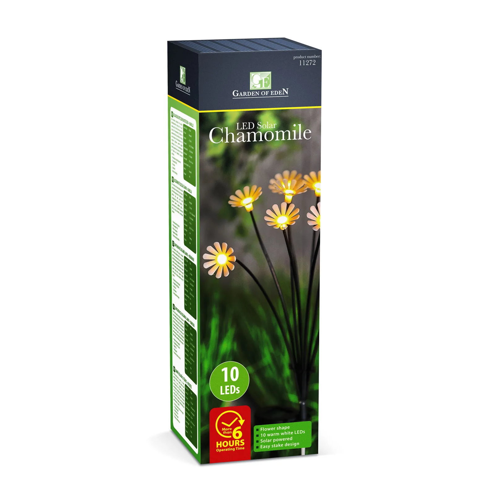 Zapichovacia solárna lampa – kamilka – 10 teplých bielych LED – 80 cm – Obrázok 3