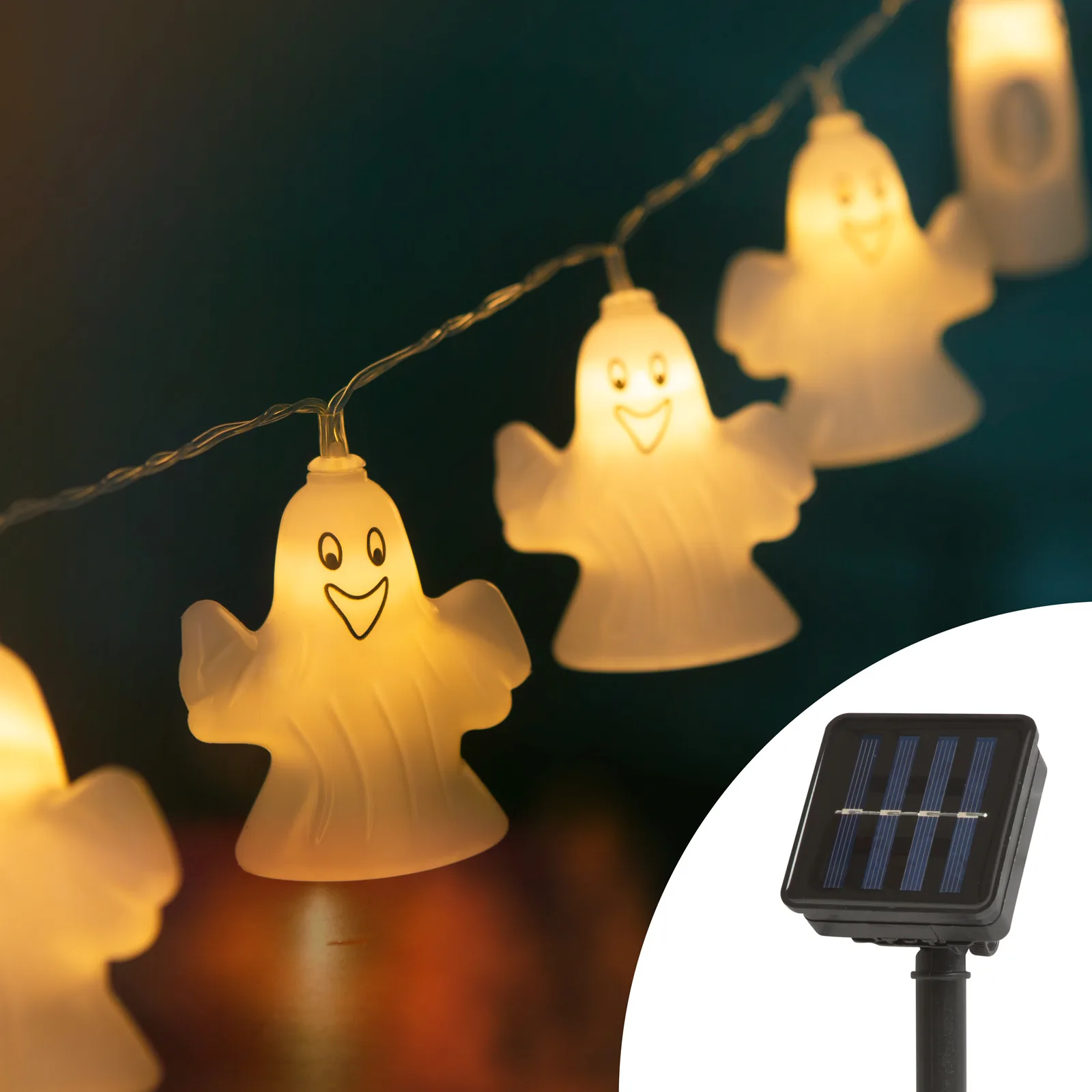 LED solárna sveteľná reťaz - duch - 10 LED - 1,1 m - teplá biela