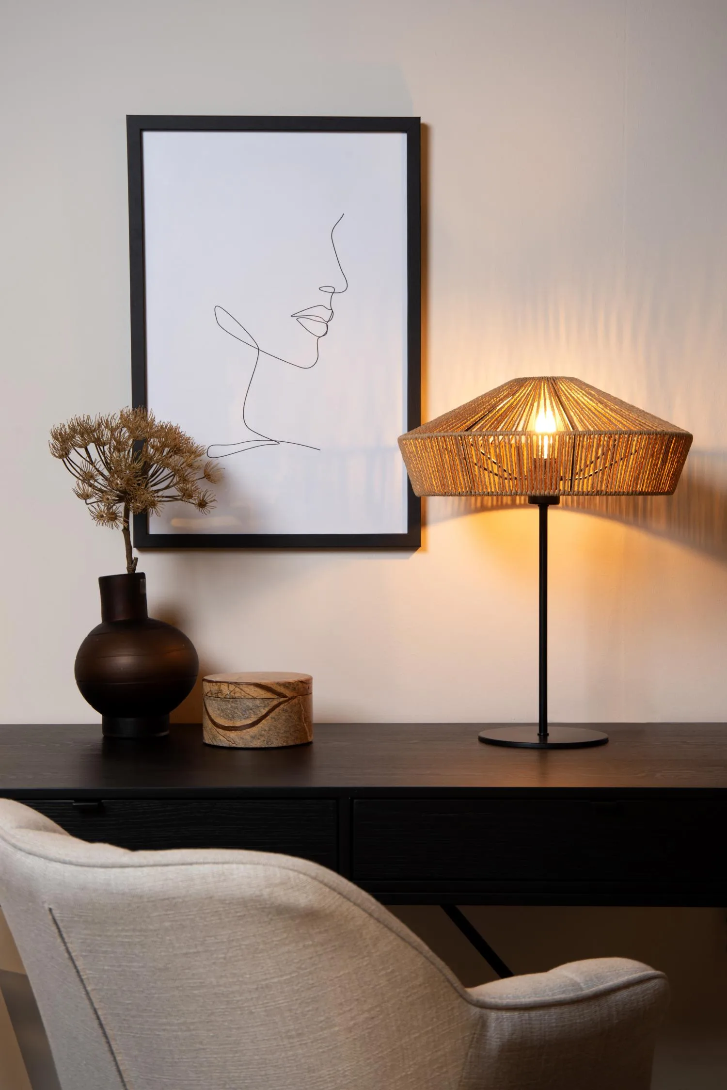 YUNKAI – Stolná lampa – Ø 40 cm – 1xE27 – prírodná – Obrázok 5