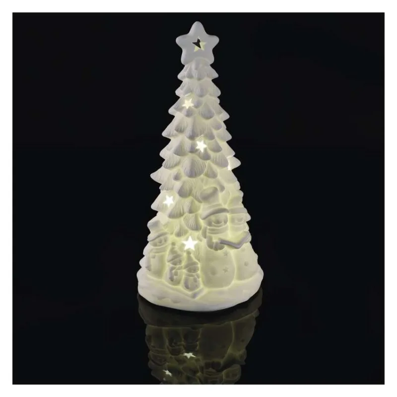 Keramický LED stromček so snehuliakmi, 33,5 cm, 2x AA, vnútorný, teplá biela – Obrázok 12
