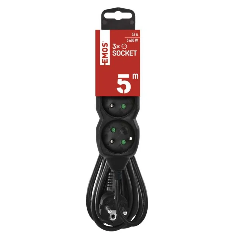 Predlžovací kábel 5 m / 3 zásuvky / čierny / PVC / 1,5 mm2 – Obrázok 4