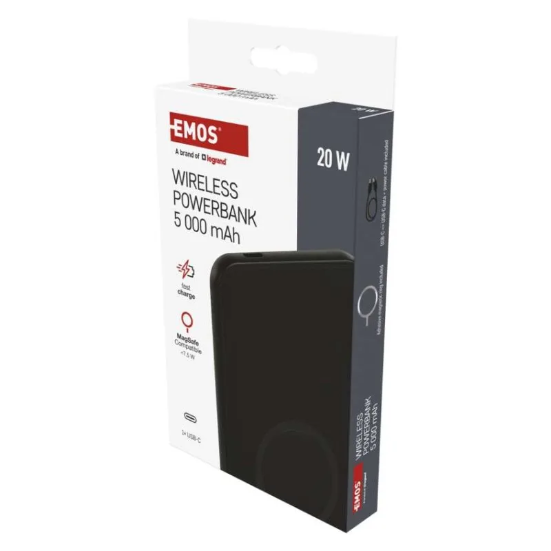 Power bank EMOS WI 521, 5 000 mAh, 20 W+Wireless, čierny – Obrázok 3