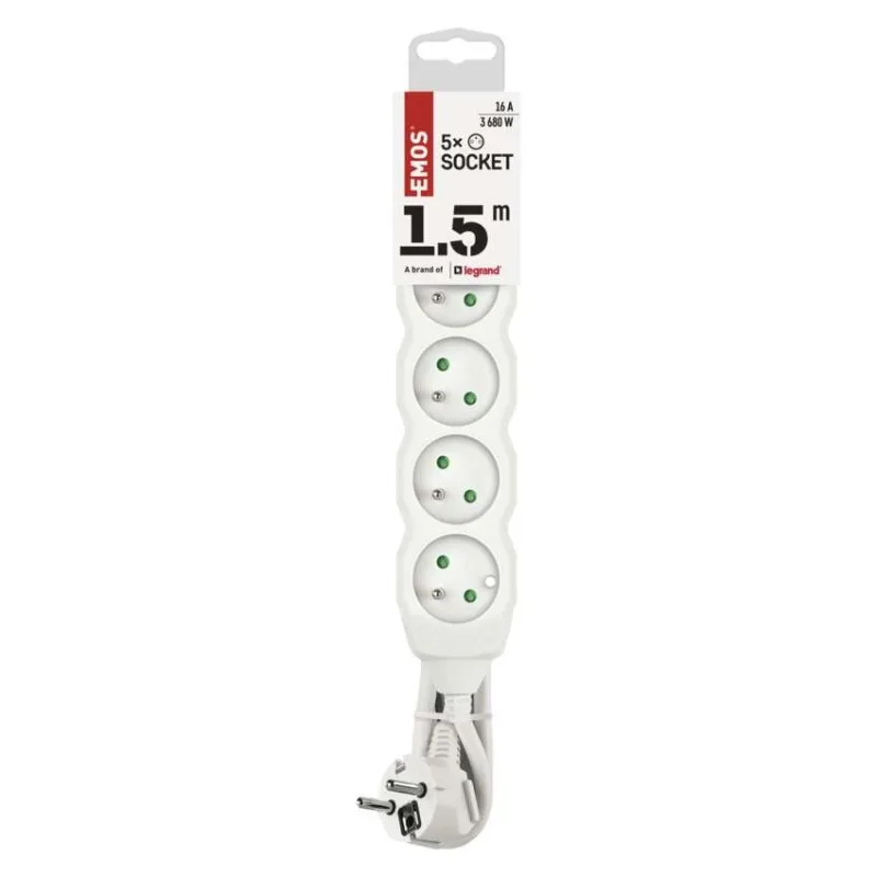 Predlžovací kábel 1,5 m / 5 zásuviek / biely / PVC / 1 mm2 – Obrázok 4