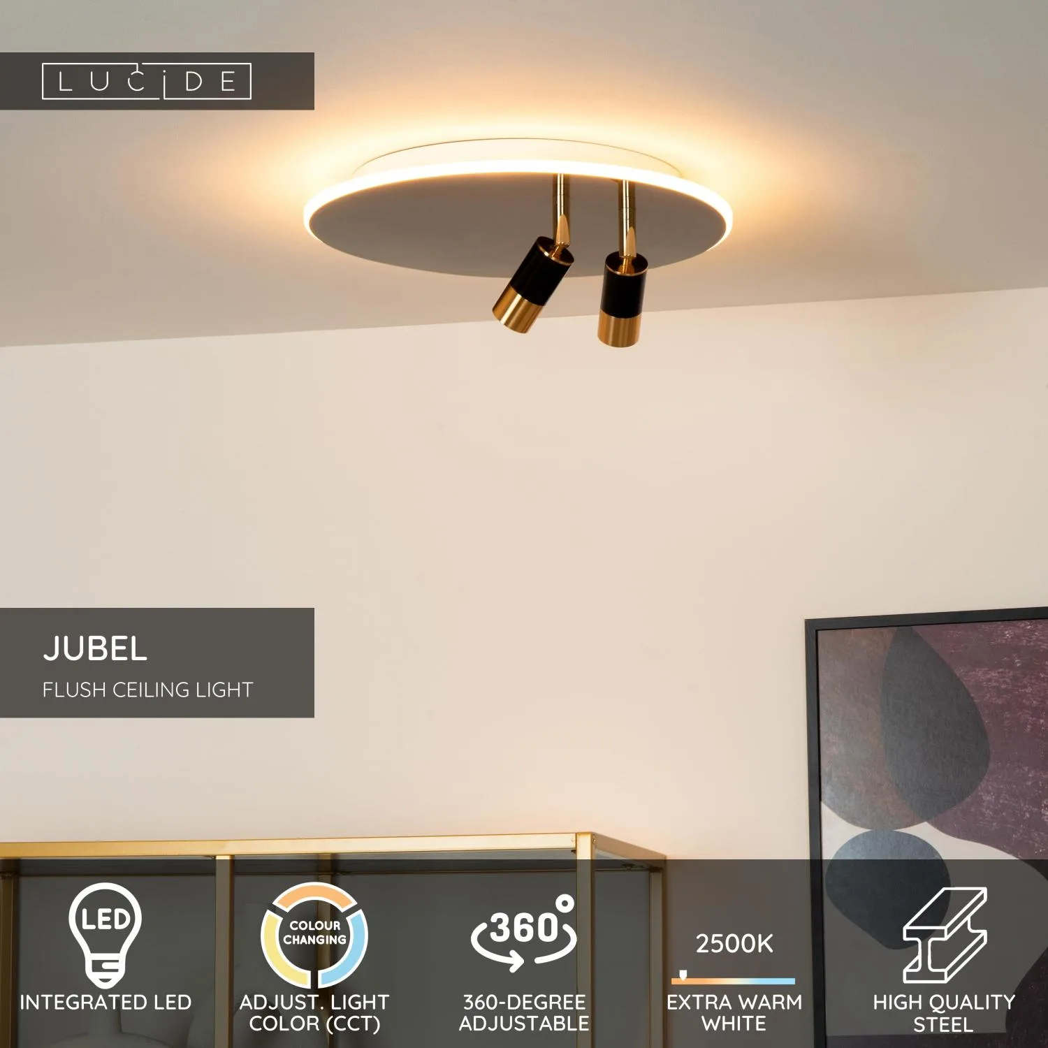 JUBEL - Zapustené stropné svetlo - Ø 40 cm - LED - CCT - 2500K/3000K - Gun Metal – Obrázok 3