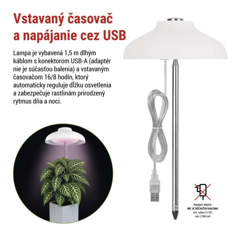 LED GROW pestovateľská lampa 5 W, časovač, biela – Obrázok 9
