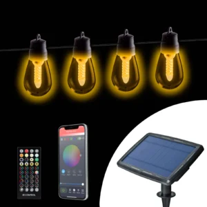 Smart solárna sveteľná reťaz - 25 ks bielych LED - nastaviteľná farebná teplota - 13,6m - bluetooth