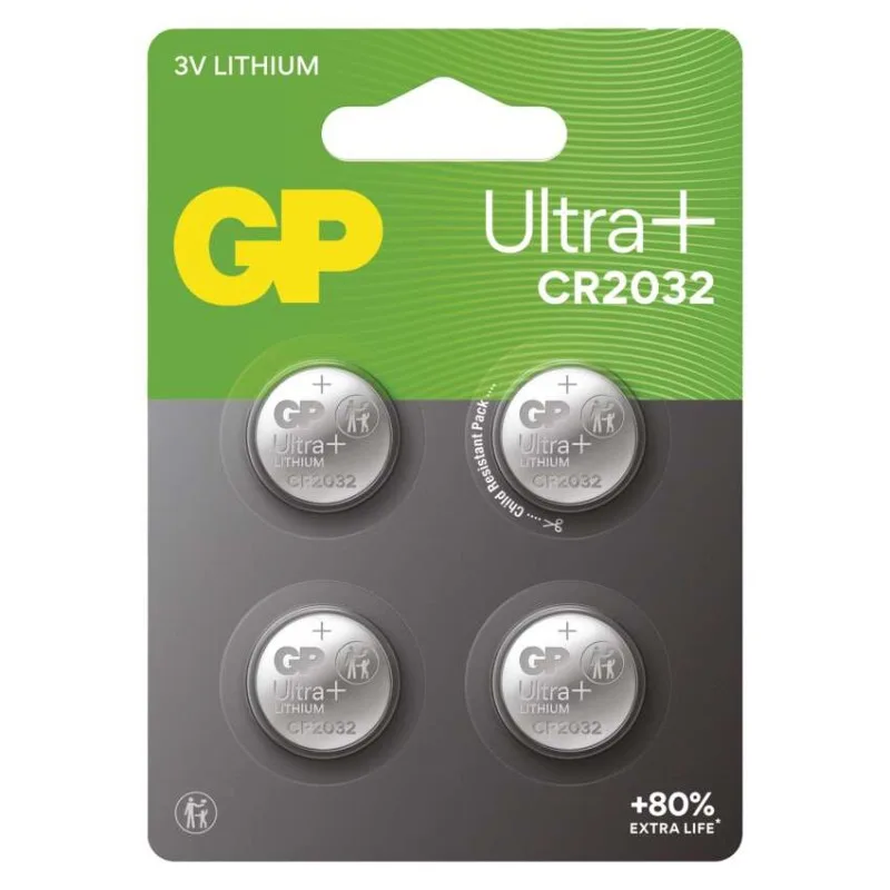 Lítiová gombíková batéria GP Ultra Plus CR2032, 4 ks