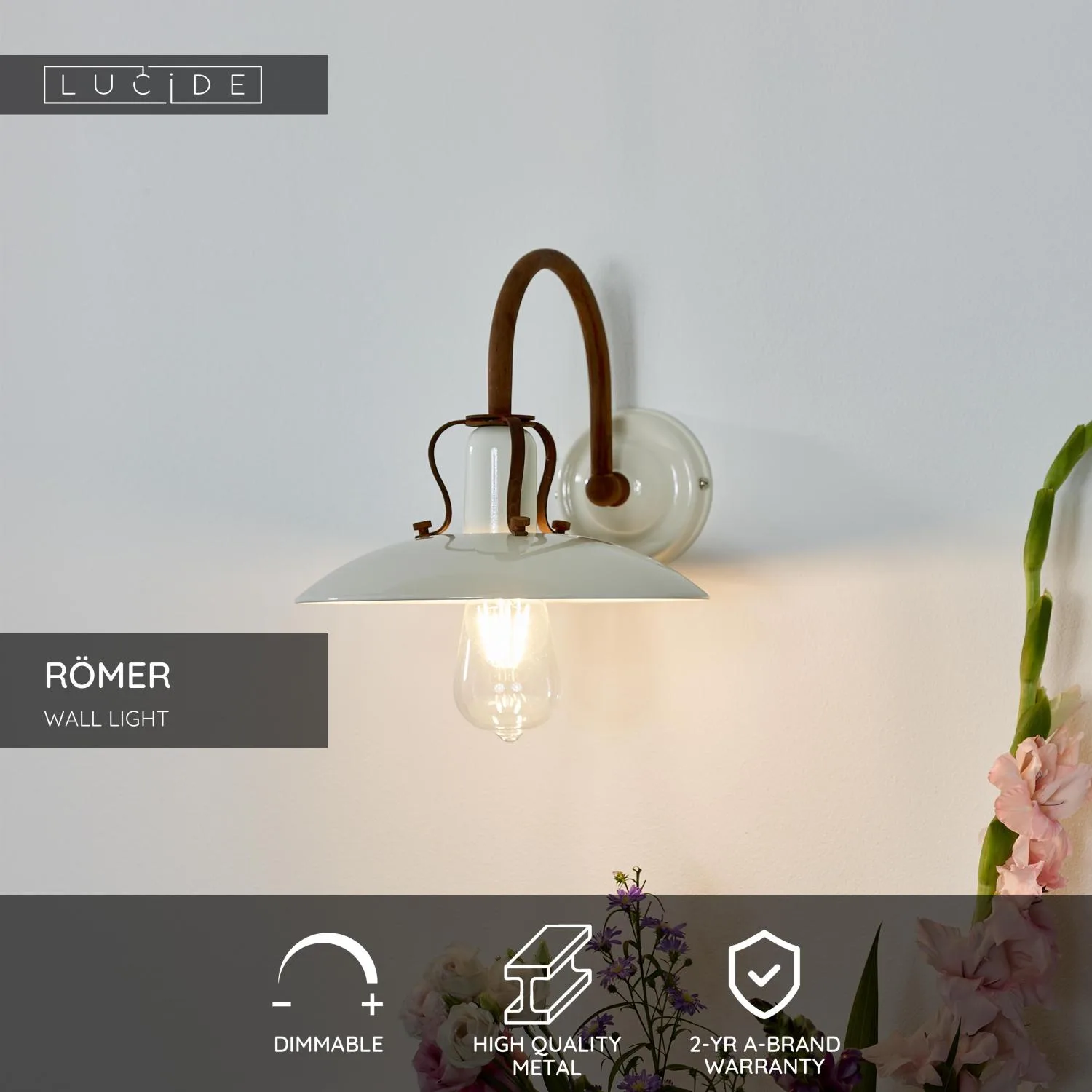 RÖMER – Nástenná lampa – 1xE27 – Krémová – Obrázok 3