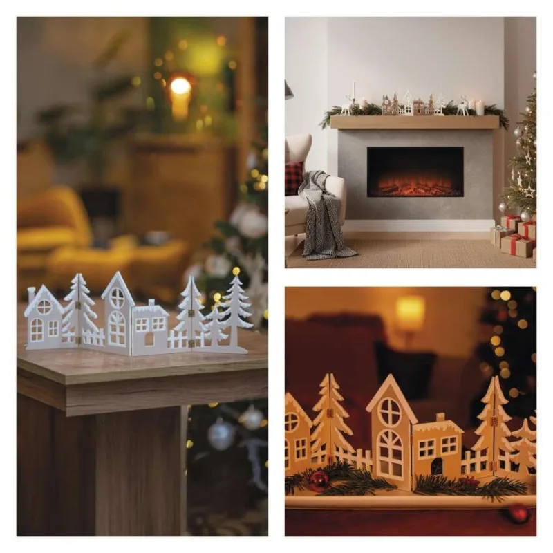 LED dekorácia drevená – vesnička, 60 cm, 2x AA, teplá biela, časovač – Obrázok 11