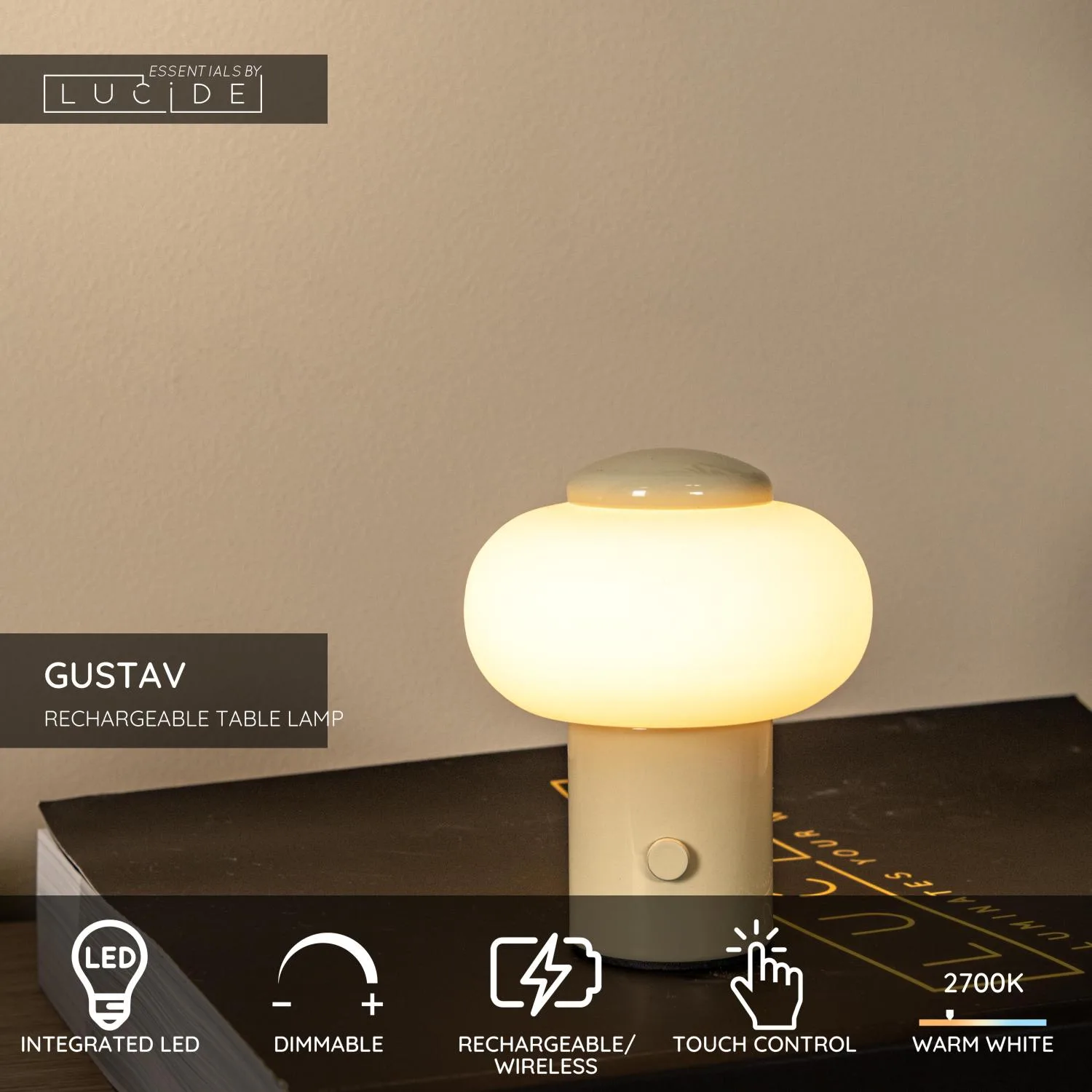 GUSTAV – Nabíjateľná stolná lampa – Akumulátor – Ø 8 cm – Stmievateľná LED – 1x0,8 W, 2700 K – Obrázok 24