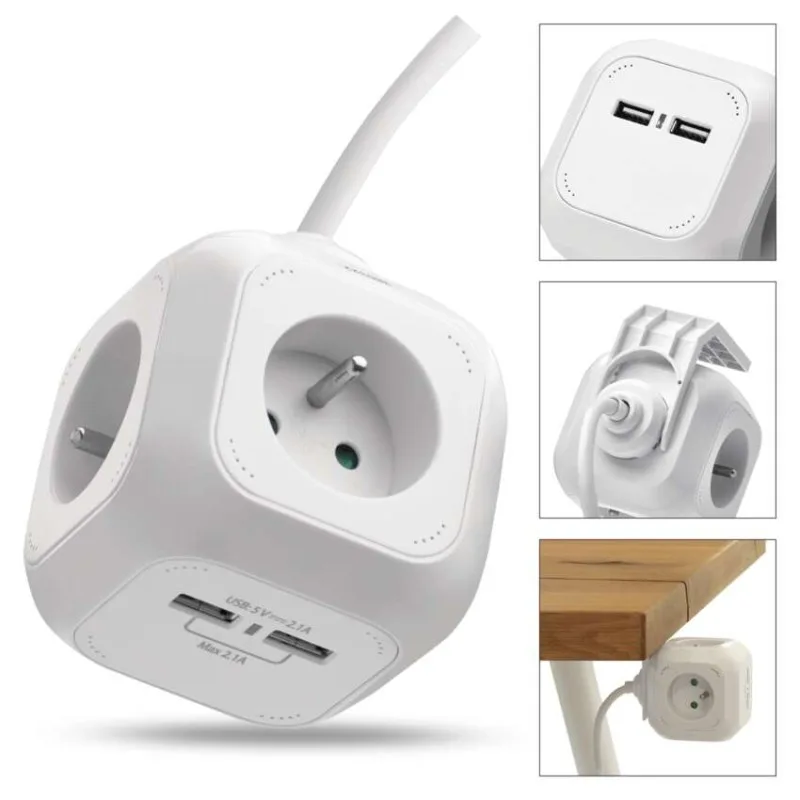Predlžovací kábel - kocka 1,9 m / 4 zásuvky / biely / PVC / s USB / 1 mm2 – Obrázok 13