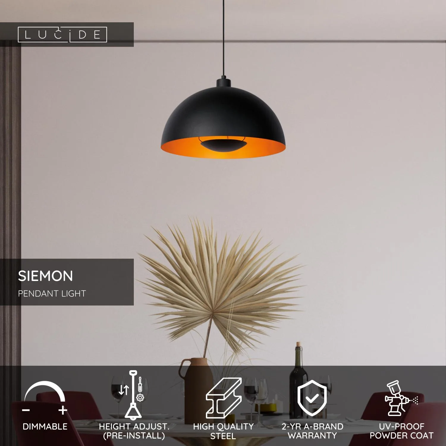 SIEMON – Zavesené svietidlo – Ø 40 cm – 1xE27 – Obrázok 3