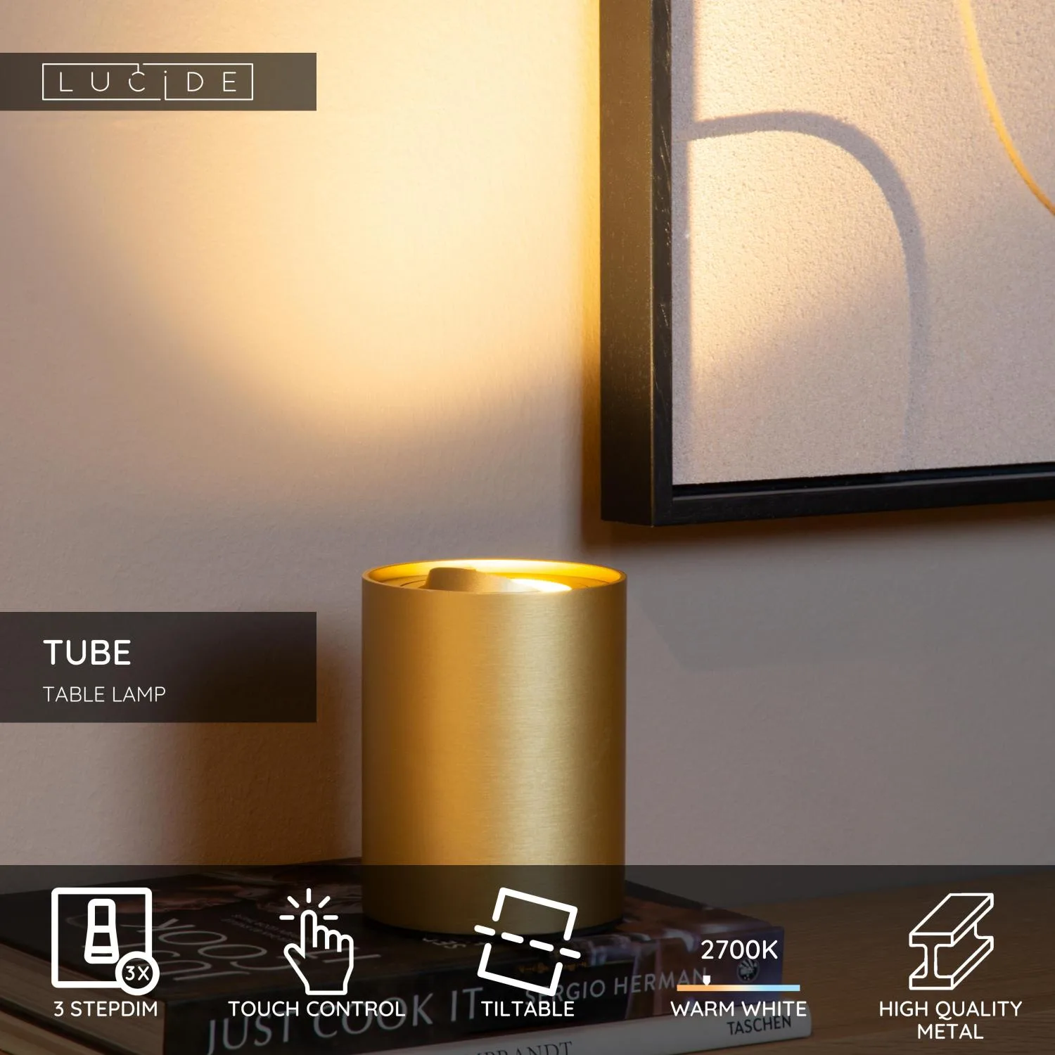 TUBE - Stolná lampa - Ø 9,6 cm - LED 3 StepDim - GU10 - 1x5W 2700K – Obrázok 2