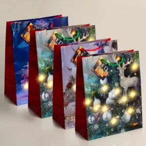 Darčeková taška - 10 teplých bielych LED, papier - 265 x 127 x 330 mm - 4 druhy/balenie - 12ks/balen