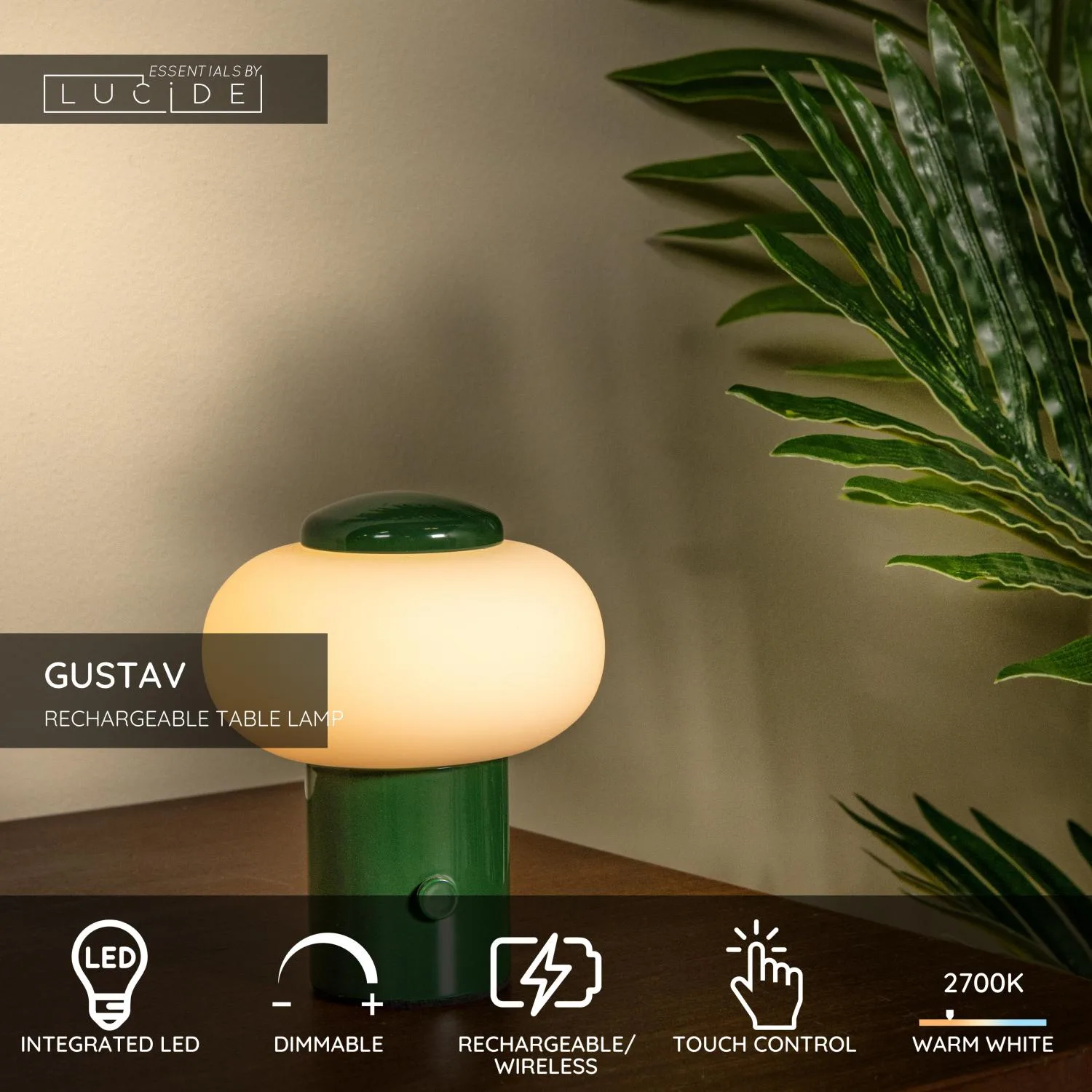 GUSTAV – Nabíjateľná stolná lampa – Akumulátor – Ø 8 cm – Stmievateľná LED – 1x0,8 W, 2700 K – Obrázok 3