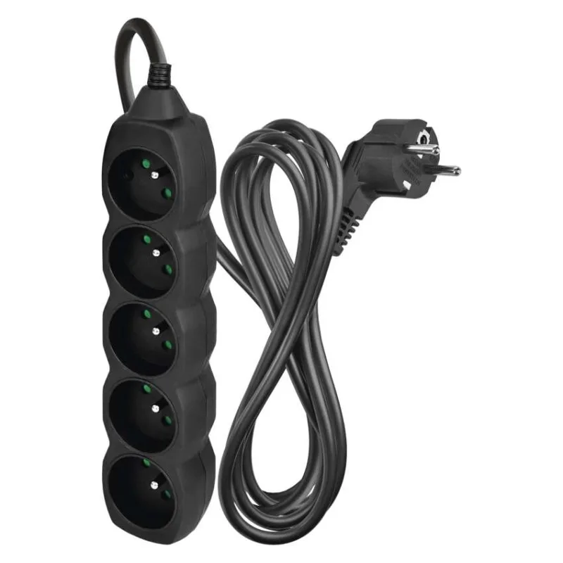Predlžovací kábel 3 m / 5 zásuviek / čierny / PVC / 1,5 mm2 – Obrázok 2