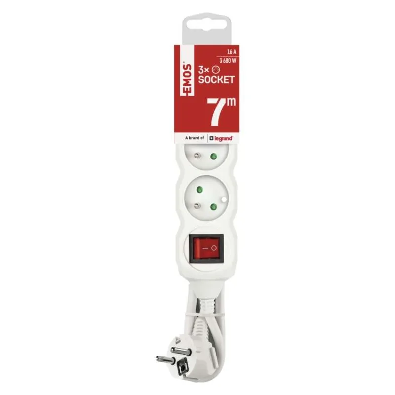 Predlžovací kábel 7 m / 3 zásuvky / s vypínačom / biely / PVC / 1,5 mm2 – Obrázok 4