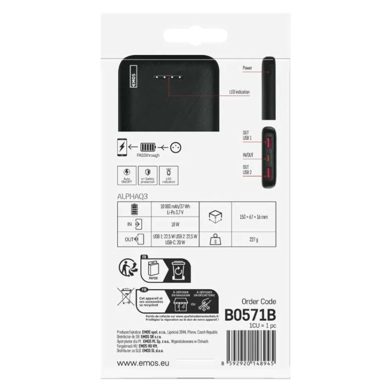 Power bank EMOS AlphaQ3, 10 000 mAh, 22,5 W, čierny – Obrázok 14
