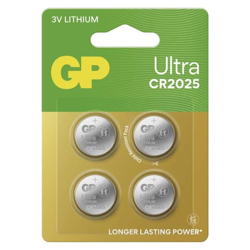 Lítiová gombíková batéria GP Ultra CR2025, 4 ks