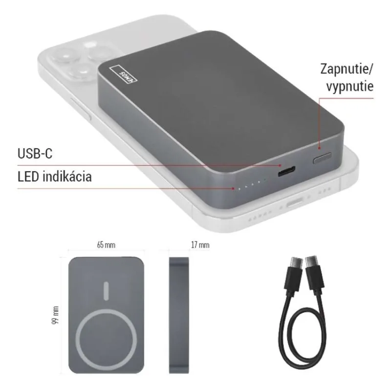 Power bank EMOS WI 1046, 10 000 mAh, 20 W+Wireless, šedá – Obrázok 7